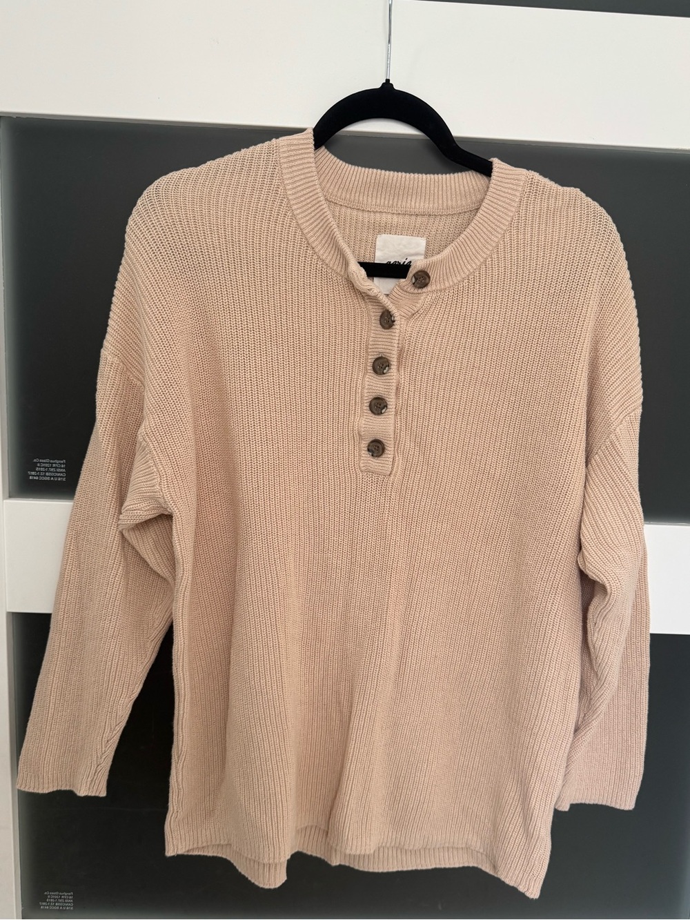 Aerie Oversized Women's Tan Henley Knit Sweater Medium